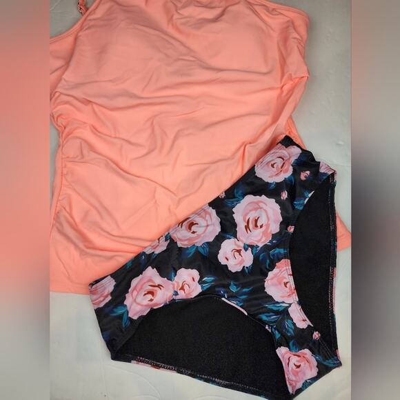 New Tempt Me Tankini 2 Piece Swimsuit Floral Print Tangerine Bathing Suit Size M - Picture 4 of 11